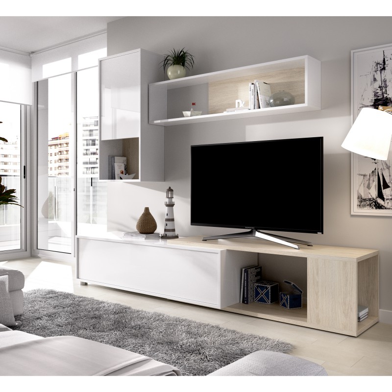 Mueble de salón COUPLE en moderno de 240 cm en blanco