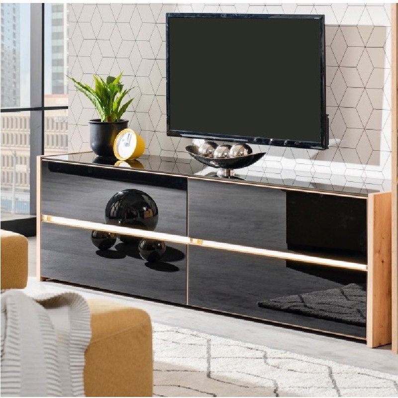 Mueble Tv con 2 cajones color negro barato y practico de 150 cm