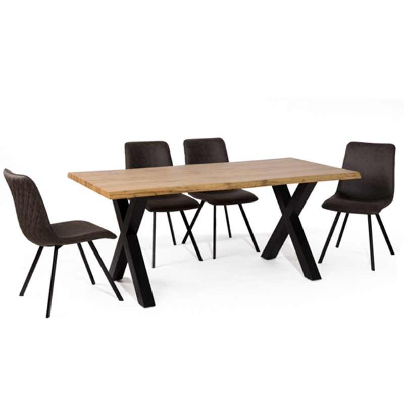 Mesa con tablero de madera y patas metálicas en color Negro