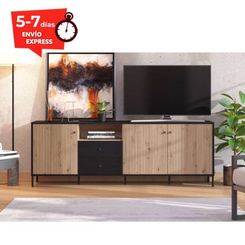 Mueble TV negro y artisan 208 cm Normandía