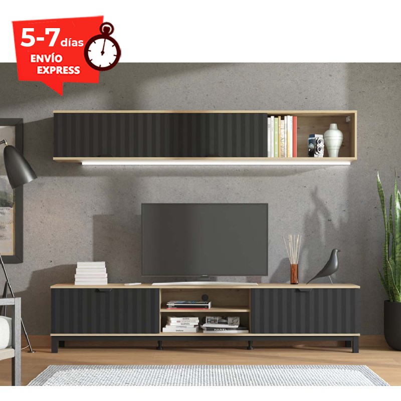 Mueble de salón artisan y negro 218 cm Palermo