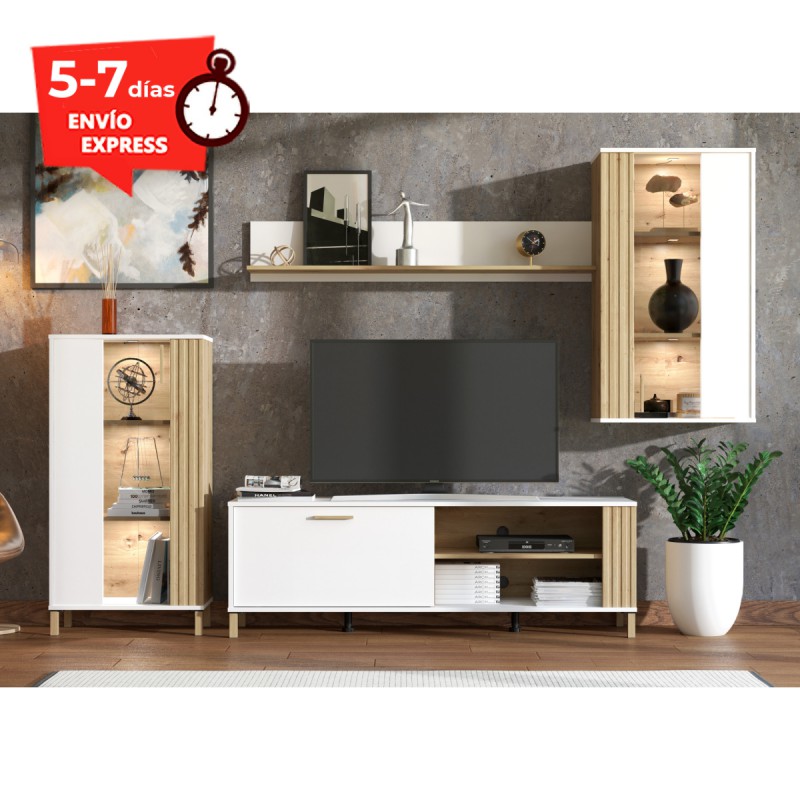 Mueble salón blanco y artisan 280 cm Grecia