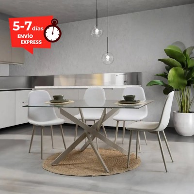 Mesa comedor cristal con patas crema 140x90 cm Karina